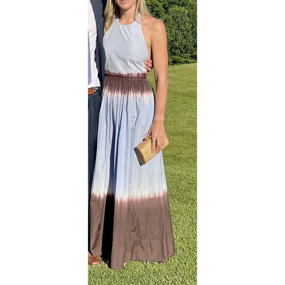 A. L. C. Multicolored Cotton Tan White Halter Neck Maxi Dress Size 6 - Picture 5 of 16